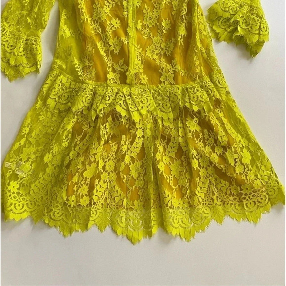 NEW J Crew 3/4 sleeve Chantilly lace dress Whimsigoth bright kiwi Victorian - Picture 7 of 16